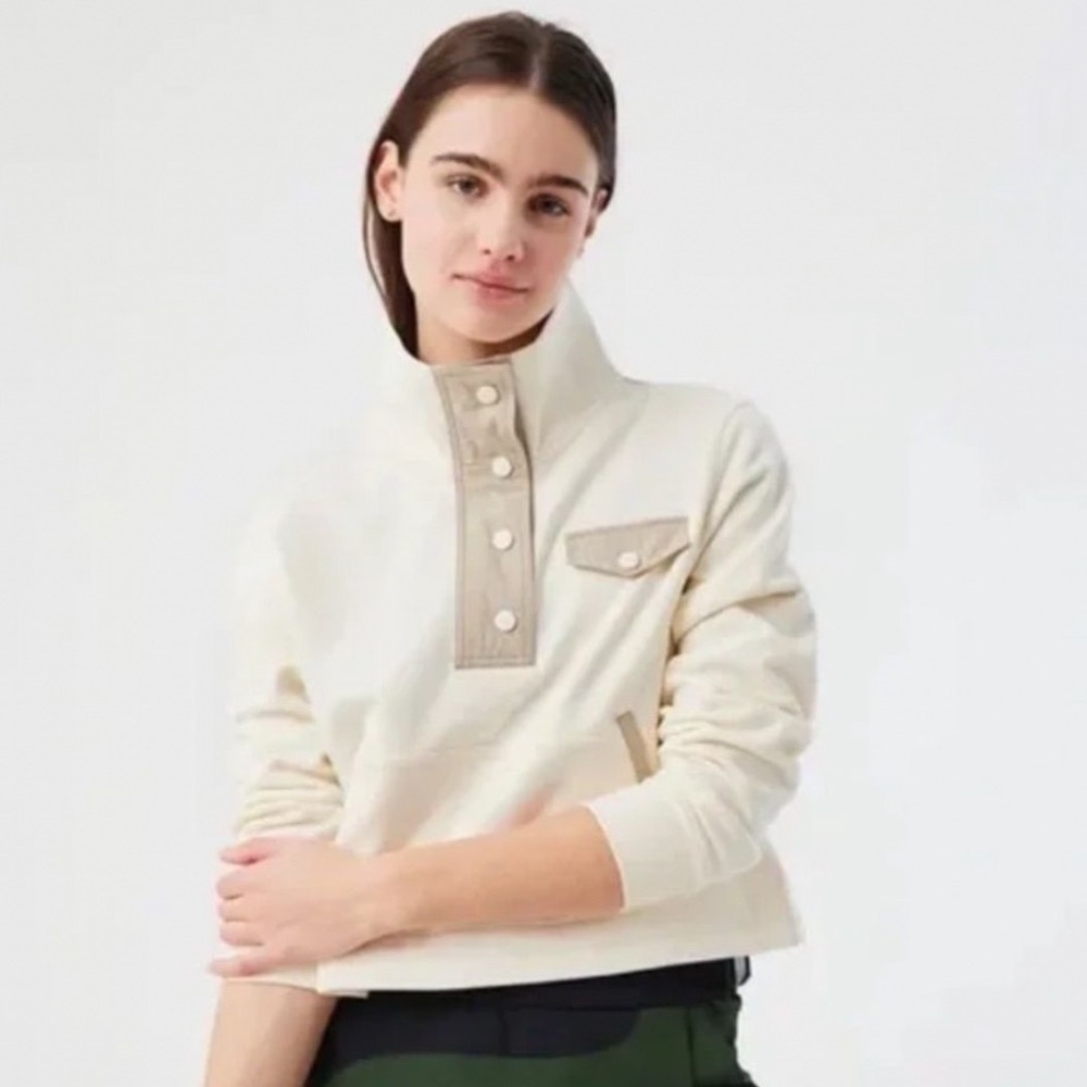 Outdoor Voices Organic Cotton Terry Snap Sweatshirt Small Cream